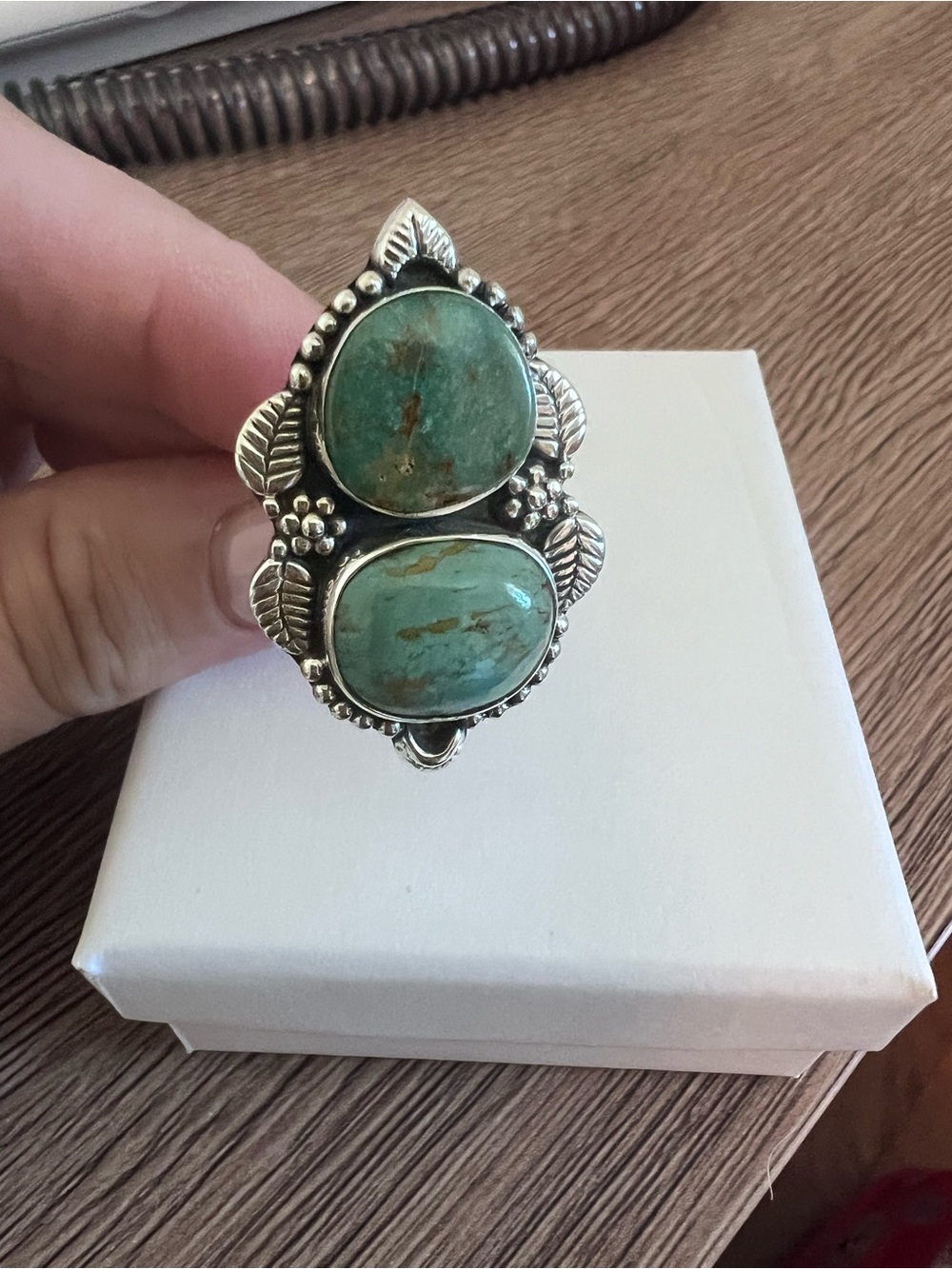 Turquoise #8 Sterling Silver Adjustable Statement Ring - NWOT